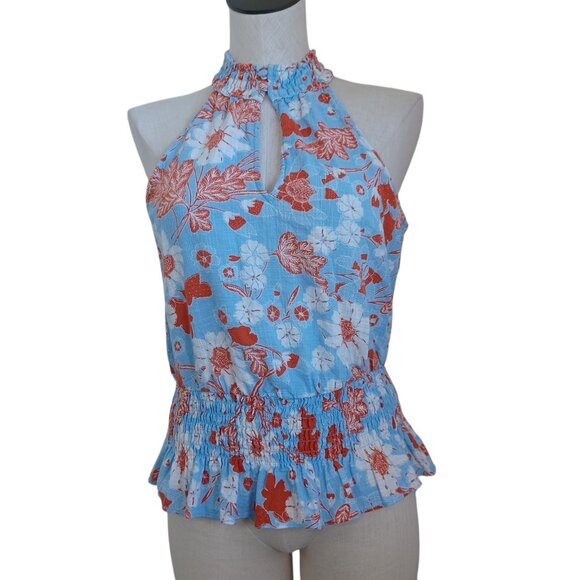Inc International Concepts Halter Top Blue Red Cotton Fatima Floral Womens Small - Picture 1 of 14